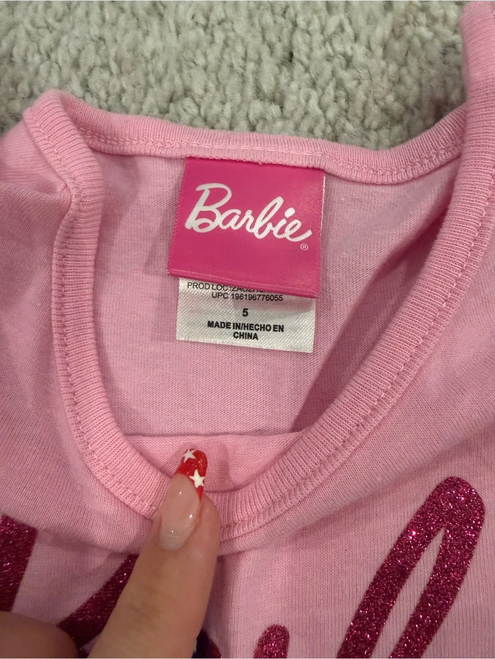 Girls Barbie Hot Pink Glitter Logo Tulle Dress Size 5